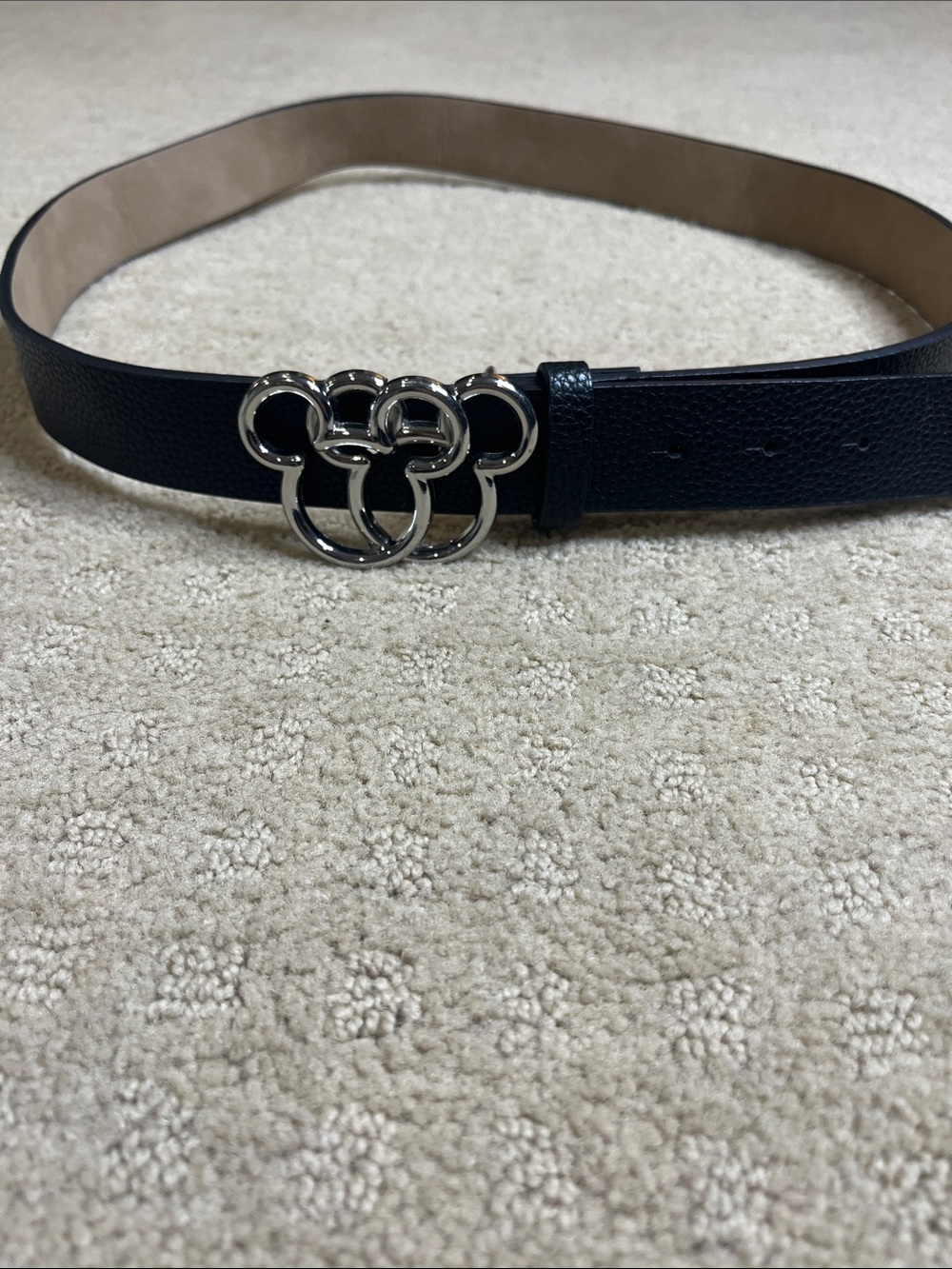 Disney Black Leather Belt with Silver Mickey Buckle fits up to 42 inch waist